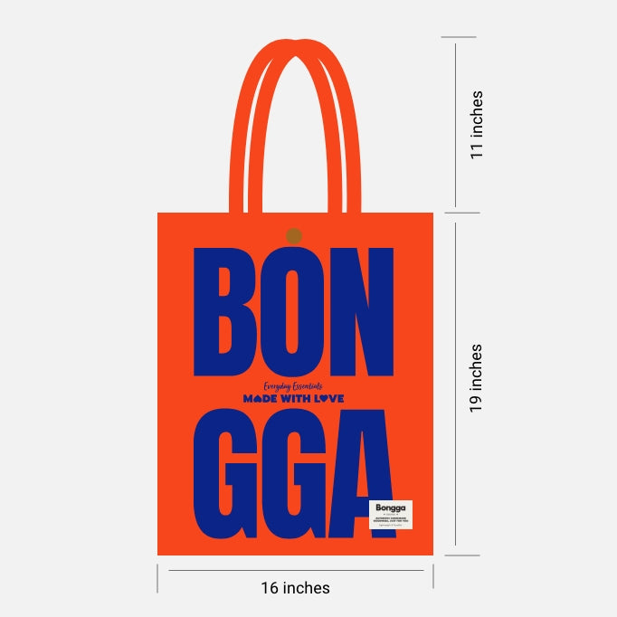 Bold typography canvas tote bag in pumpkin color from Bongga Everyday Essentials.