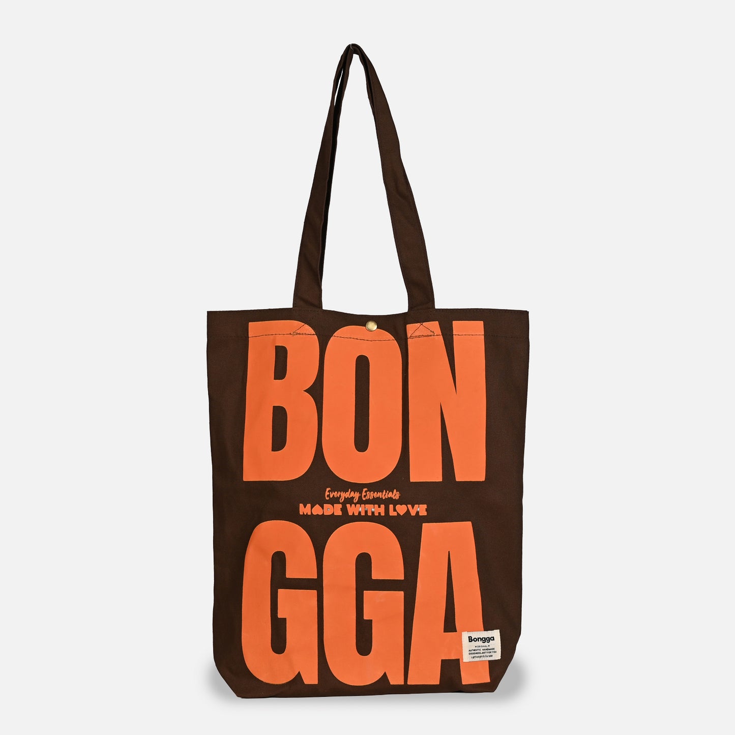 Bold typography canvas tote bag in mocha color from Bongga Everyday Essentials.
