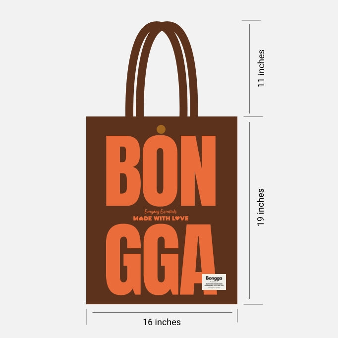 Bold typography canvas tote bag in mocha color from Bongga Everyday Essentials.