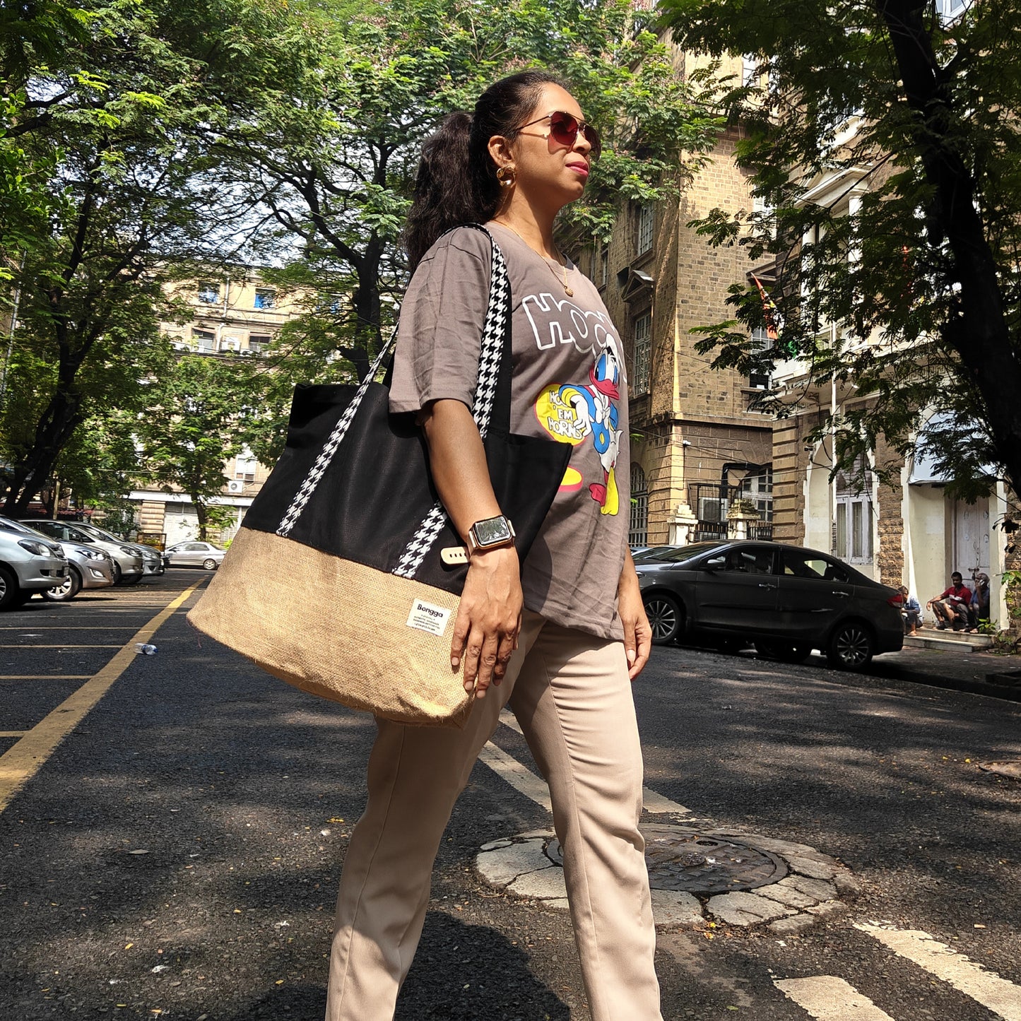 Onyx color and natural jute two-tone tote bag from Bongga Escape Collection.