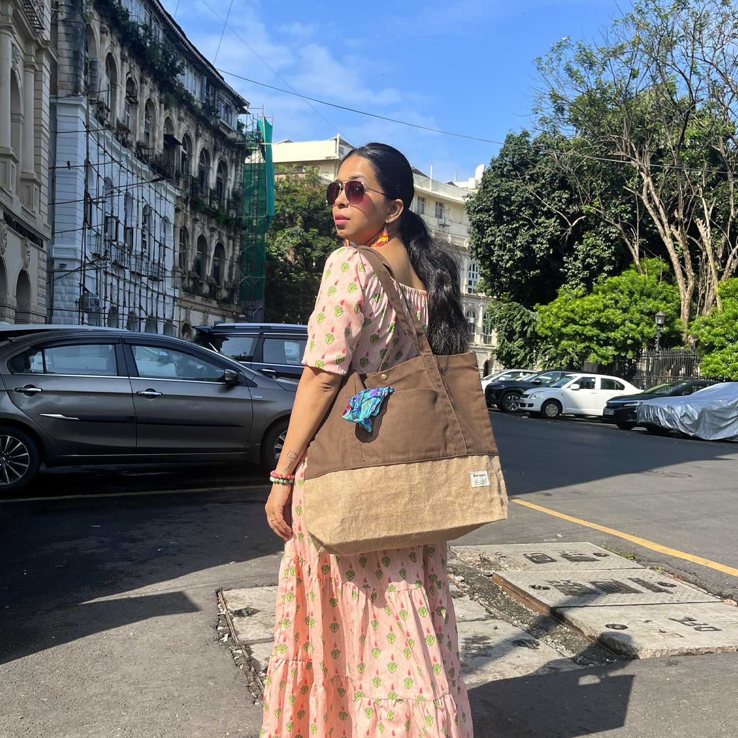 Mocha color and natural jute two-tone tote bag from Bongga Escape Collection.