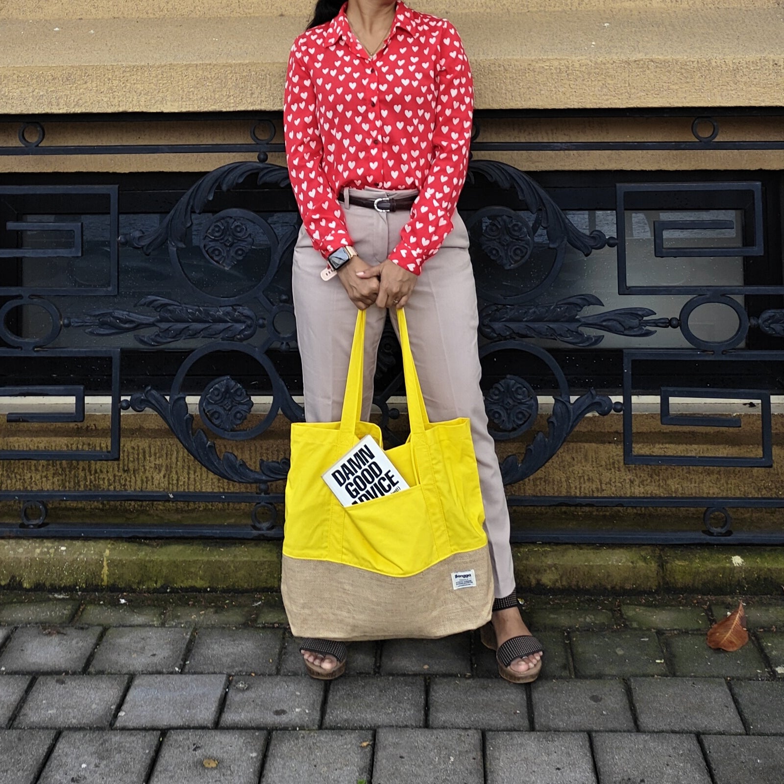 Sunshine color and natural jute two-tone tote bag from Bongga Escape Collection.