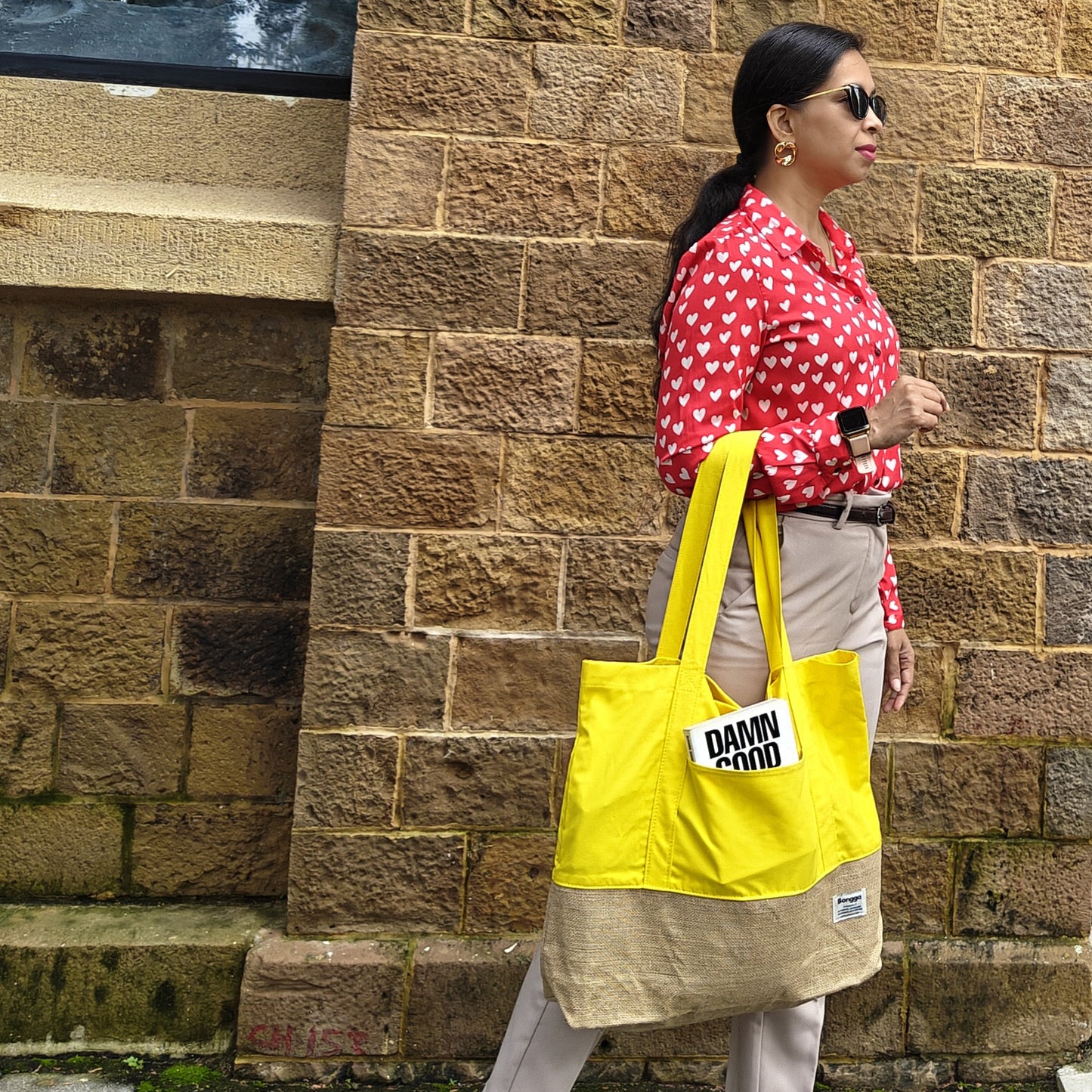 Sunshine color and natural jute two-tone tote bag from Bongga Escape Collection.