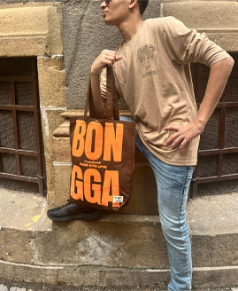 Bold typography canvas tote bag in mocha color from Bongga Everyday Essentials.