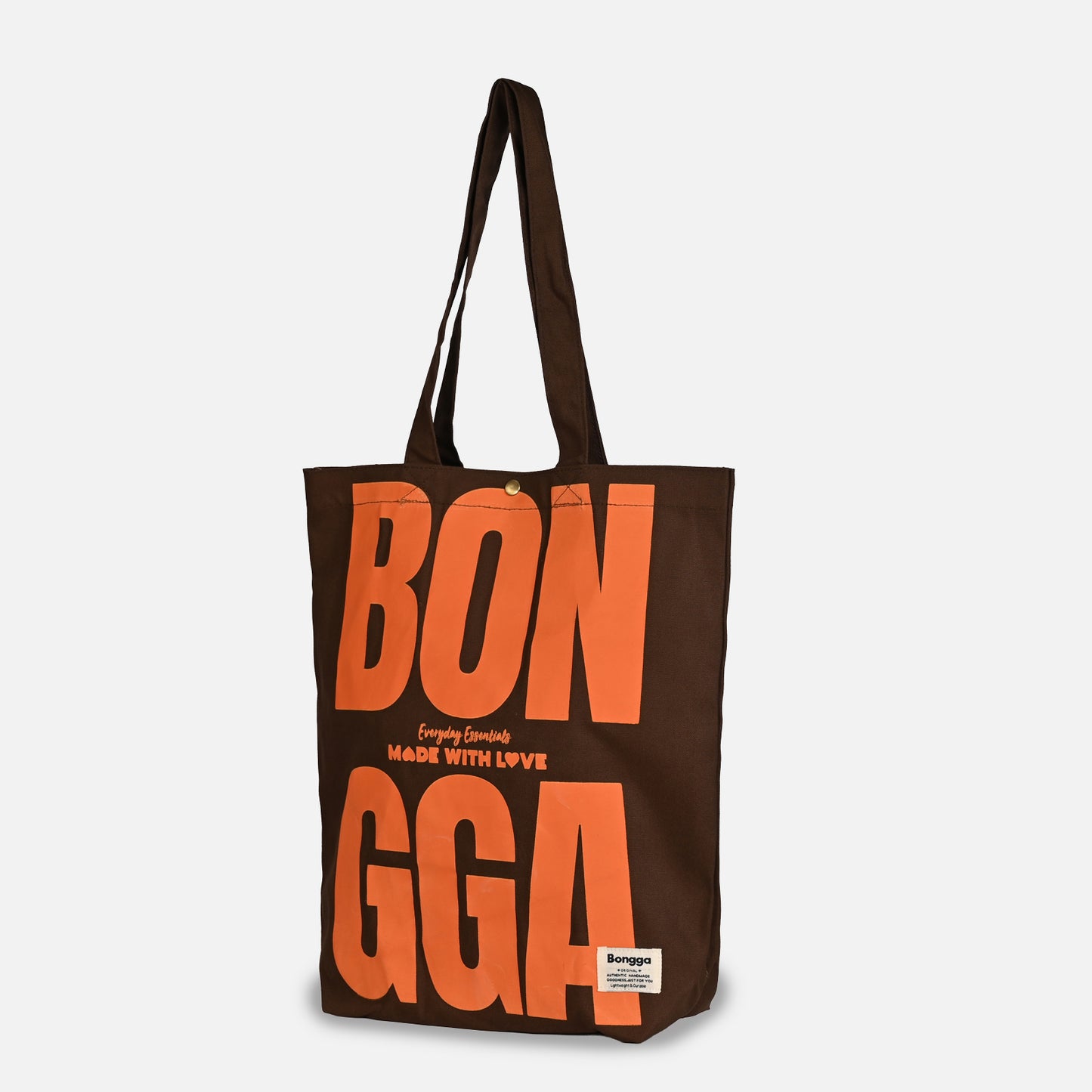 Bold typography canvas tote bag in mocha color from Bongga Everyday Essentials.